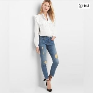 GAP Blue Distressed Skinny Jeans Gold Rips 29 T